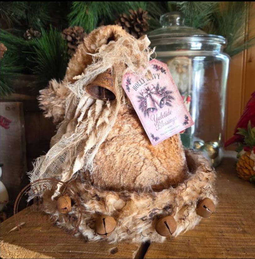 Primitive Cream Santa Hat Tree Topper | Rustic Christmas Decor (2026 Limited Edition)