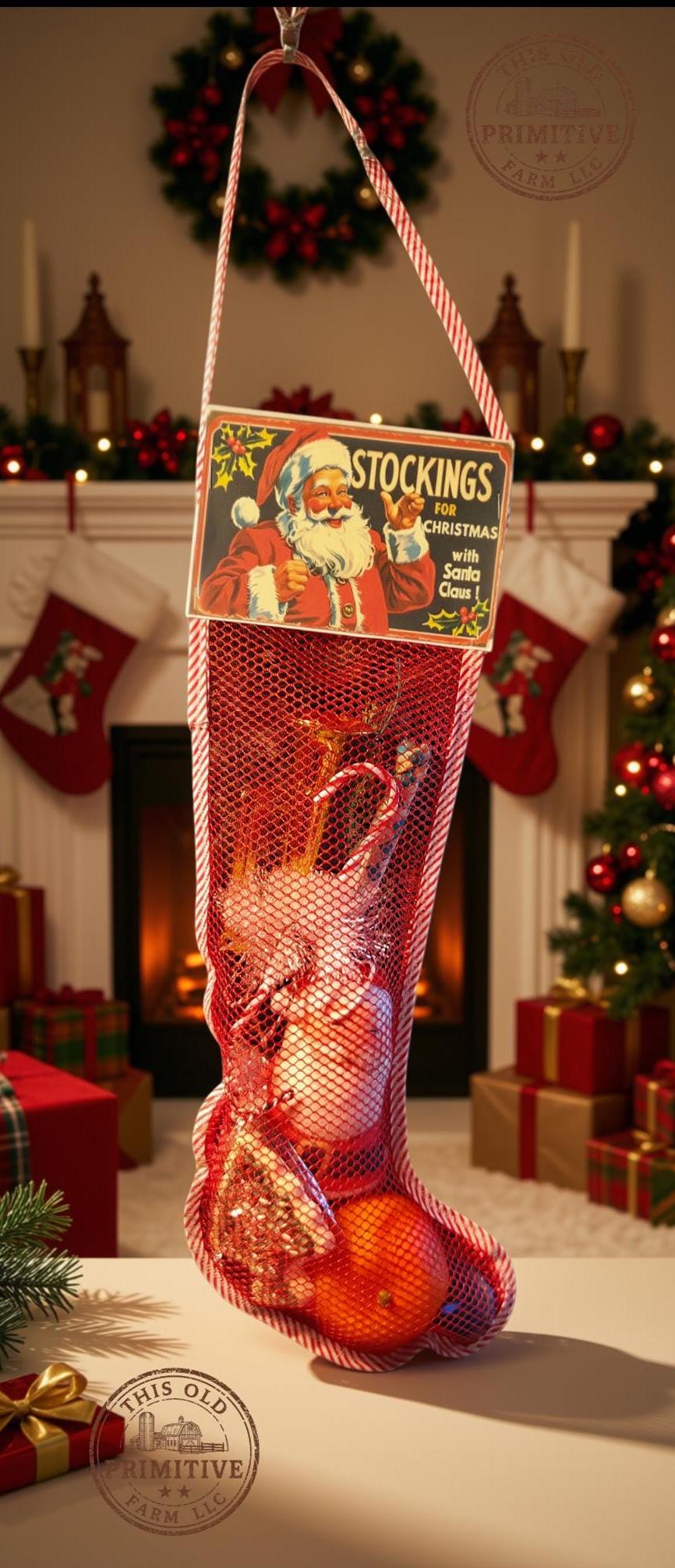 Vintage-Inspired Filled Christmas Stocking, Nostalgic Toys, 18 Inch Santa Stocking (Handmade)